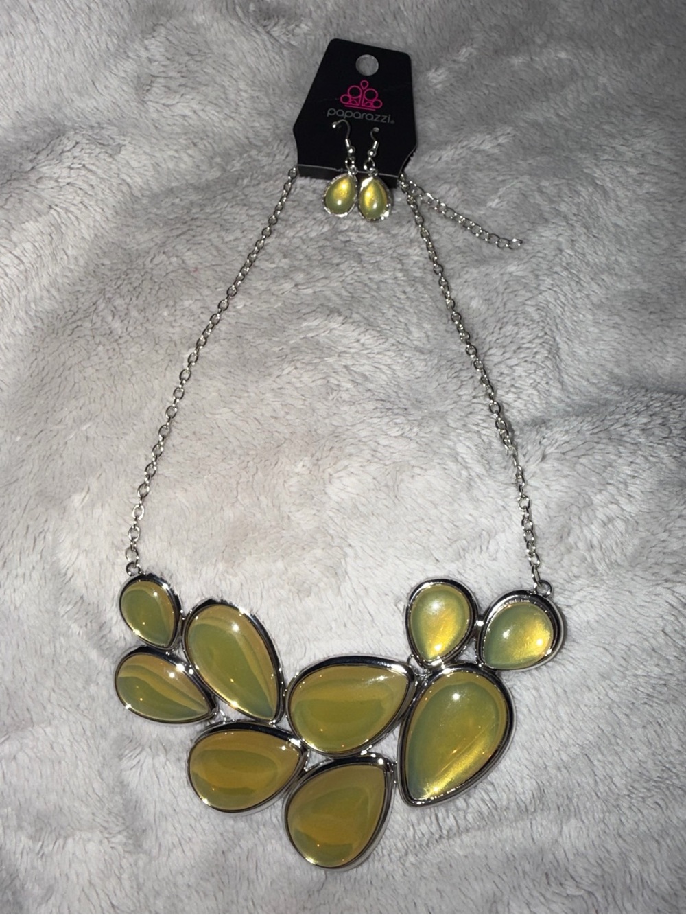 Yellow Teardrop Statement Necklace and Earrings Set
